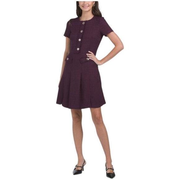 TOMMY HILFIGER Tweed Pleated Skirt Mini Dress - Picture 1 of 3